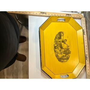 Vintage Yellow Metal Serving Tray “Les Charmes de la Vie” Décor Collectible